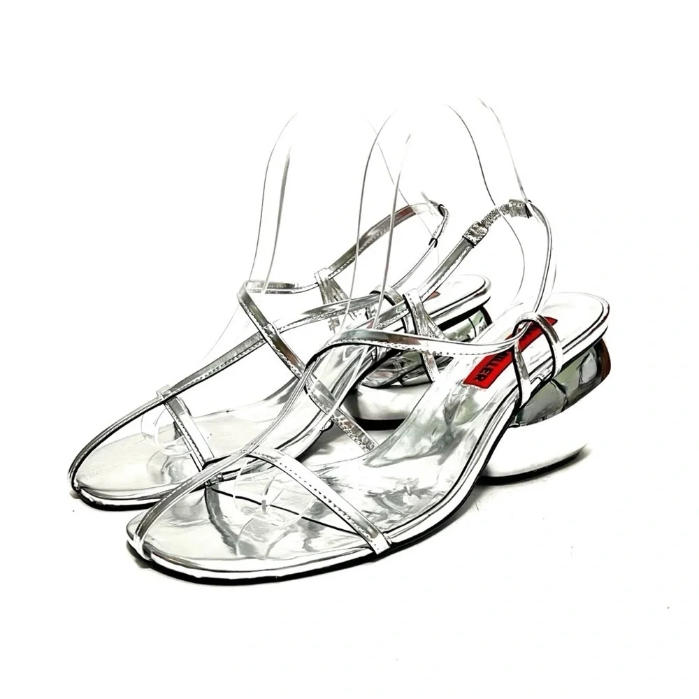 SIMON MILLER | Silver leather strappy chrome heel Moderno Sandal Pumps NWOT - Picture 6 of 8